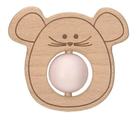 Spielmaus aus Holz mit Ball in rosa